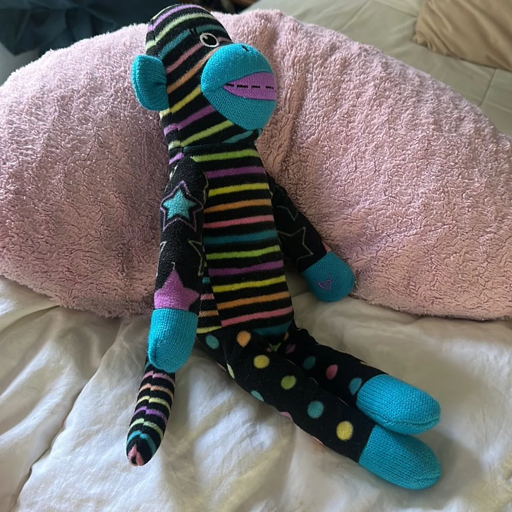 Sock monkey Justice Just for Girls early yo mid 2000’s black purple blue fleece - Picture 10 of 13